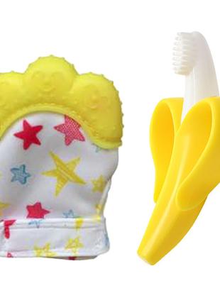 Детский силиконовый прорезыватель-перчатка для зубов Желтый и ...