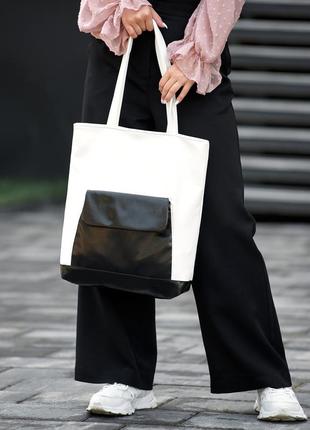 Женская сумка sambag shopper белая с черным