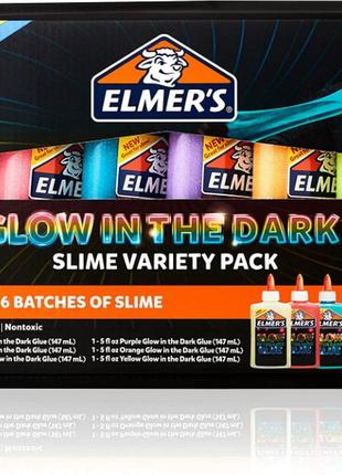 Elmers набор клея для слаймов светящийся в темноте 6шт 2091082...