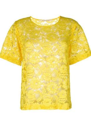 Желтый ажурный кроп топ блуза короткая футболка гипюр цветная ...