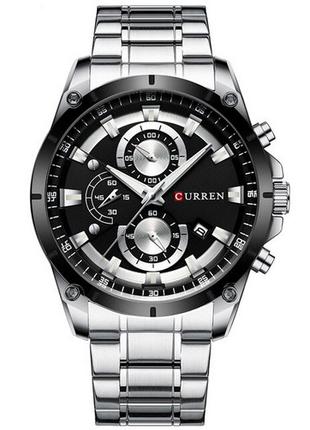 Классические мужские наручные часы Curren 8360 Silver-Black