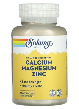 Кальций Магний Цинк, Calcium Magnesium Zinc, Solaray, 100 капсул