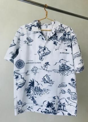 Гавайська сорочка, біло-синього кольору, розмір l - xl