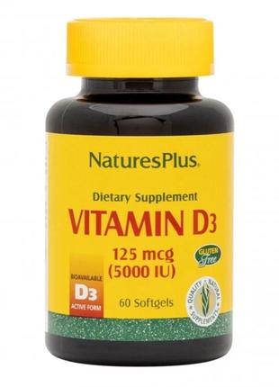Витамин D3 5000IU, Natures Plus, 60 желатиновых капсул