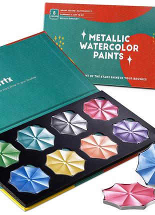 Акварельні фарби Arrtx APW-001-M0108, 8 кольорів металік