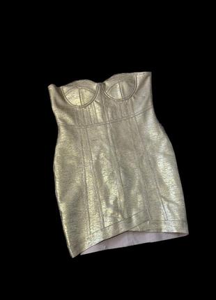 Платье мини золота металлик бандаж вечернее праздничное плюс сайз