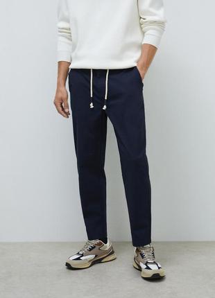 Брюки zara drawstring chino чиносы navy синего цвета h&amp;m cos