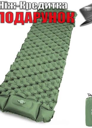 Коврик матрас Homful туристический надувной с подушкой Зеленый