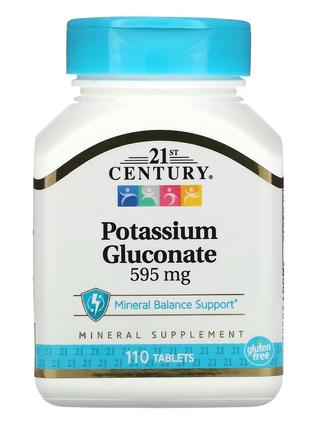 Калия Глюконат, 595 мг, Potassium Gluconate, 21st Century, 110...
