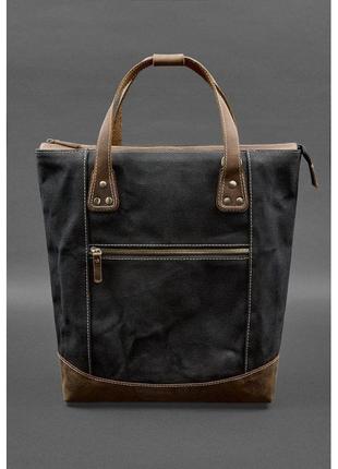 Сумка-рюкзак из канваса и натуральной темно-коричневой кожи Cr...