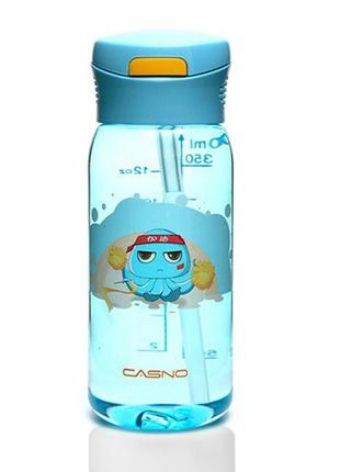 Пляшка для води CASNO 400 мл KXN-1195 Синя (восьминіг) з солом...