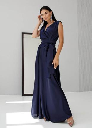Стильна  сукня з італійського шовку темно-синього кольору
