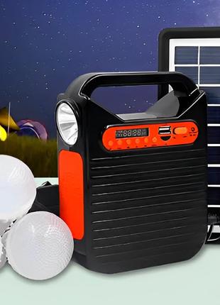 Фонарь-Power Bank  радио-блютуз с солнечной панелью+лампочка 3шт