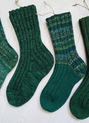 Вязаные теплые носки унисекс в оттенках зеленого (р 40-45)