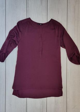 Качественная нежная длинная блуза бордового цвета s