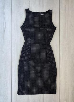 Качественное черное платье в горошек стрейчевое