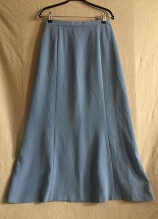 Длинная голубая расклешенная юбка купро+полиэстер