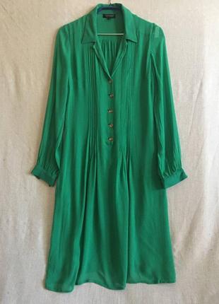 Крепдешиновое зеленое платье длинный рукав спорт-шик