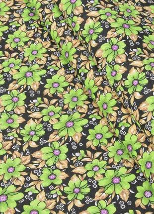 Ткань фланель для сорочек пижам халатов цветы цветочки зеленые