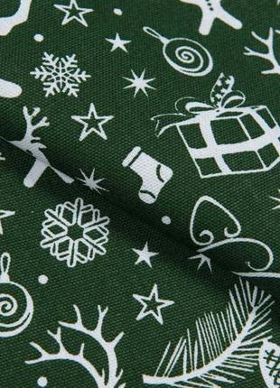 Ткань панама новогодняя для столового белья олени зеленая