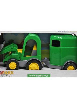 Трактор-баггі з ковшем зелений з коневозом [tsi205022-ТSІ]