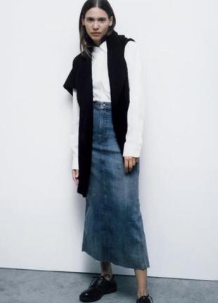 Zara длинная вареная джинсовая юбка миди, юбка