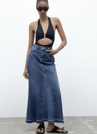 Zara длинная джинсовая юбка, юбка меди