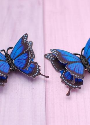 Синие бабочки на заколках
