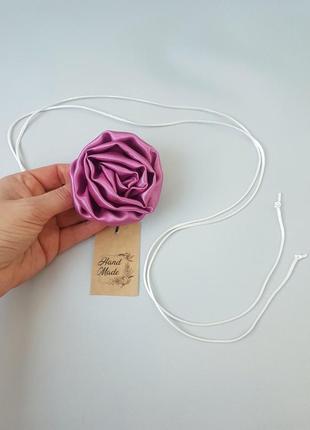 Чокер цветок роза на шею роза темно розовая, 7 см
