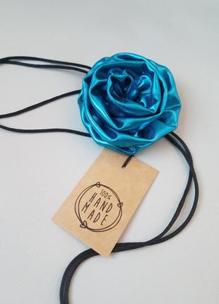 Яркий синий чокер роза - 7 см