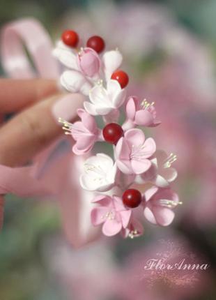"веточка вишни" авторский браслет с цветами ручной работы из п...