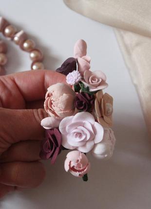 Велика брошка ручної роботи з квітами "рожевий марал"