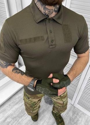 Тактическая футболка поло с коротким рукавом олива Рубашка арм...
