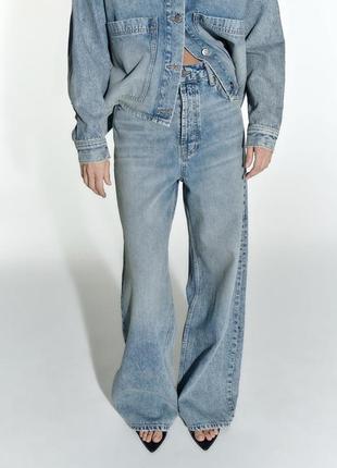 Джинсы zara широкие джинсы с высокой посадкой свободные джинсы...