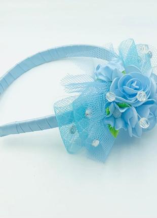 Обруч для волос школьный с цветком голубого цвета