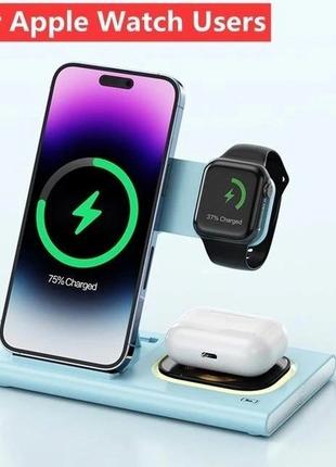 Док-станция 3в1 для iPhone X/11/12/13/Apple Watch/AirPods (blue)