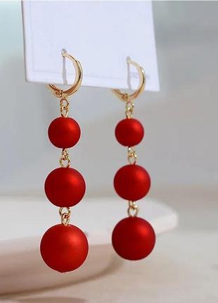 Элегантные изысканные серьги красные шары сережки стильные веч...