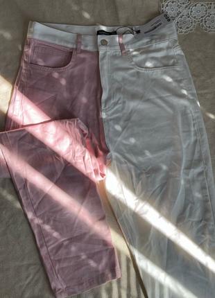 Дво-кольорові стилю мом джинсові штани білого та рожевого кольору