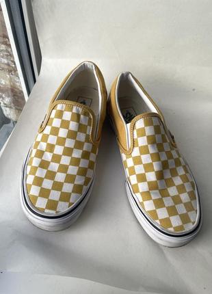 Кеды слипоны vans classic slip-on slippers вансы в желтой шашк...