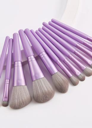 Набор кистей для макияжа Rozi Lour mini в дорогу фиолетовий 12 шт