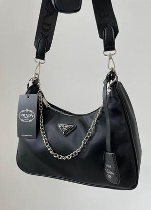 Модная женская сумка prada big re-edition 2005 black кросс бод...