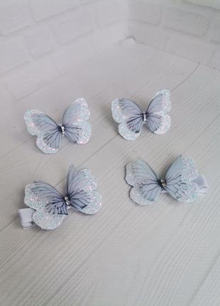 Белые шифоновые бабочки, заколки и резинки с бабочками