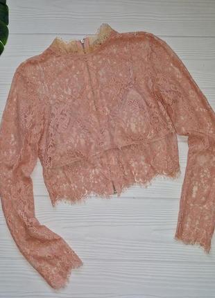 Рожева мереживна скорочена блуза з бюстиком р.46-48