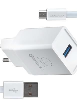 СЗУ WUW T27 Quick Charge 3.0 3A with Micro Cable USB White