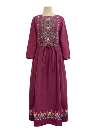 Сукня журавка червона з вишивкою льняна, галерея льону 42-56рр