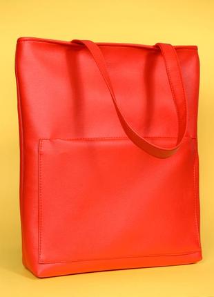Красная большая сумка кожаная эко длинные ручки шопер шоппер 8...