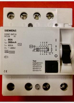 Диференціальне реле 4-п Siemens 5SM1647-0 80/0,03А
