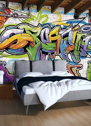 Фото обои 368x254 см Для подростков Красочное граффити на кирп...