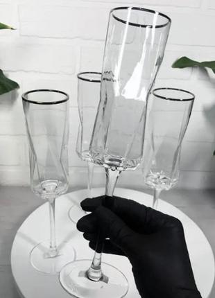 Бокал для шампанского стеклянный Olens "Прозрачная Геометрия" ...