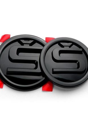 Эмблема логотип Skoda 'S' 80 мм, (чёрный, глянец)